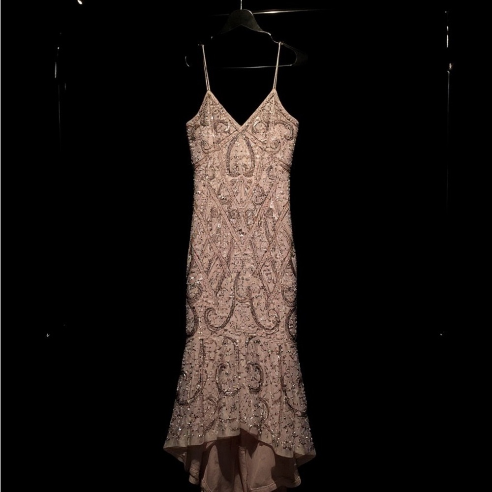 Elegant Cream Embellished Evening Dress